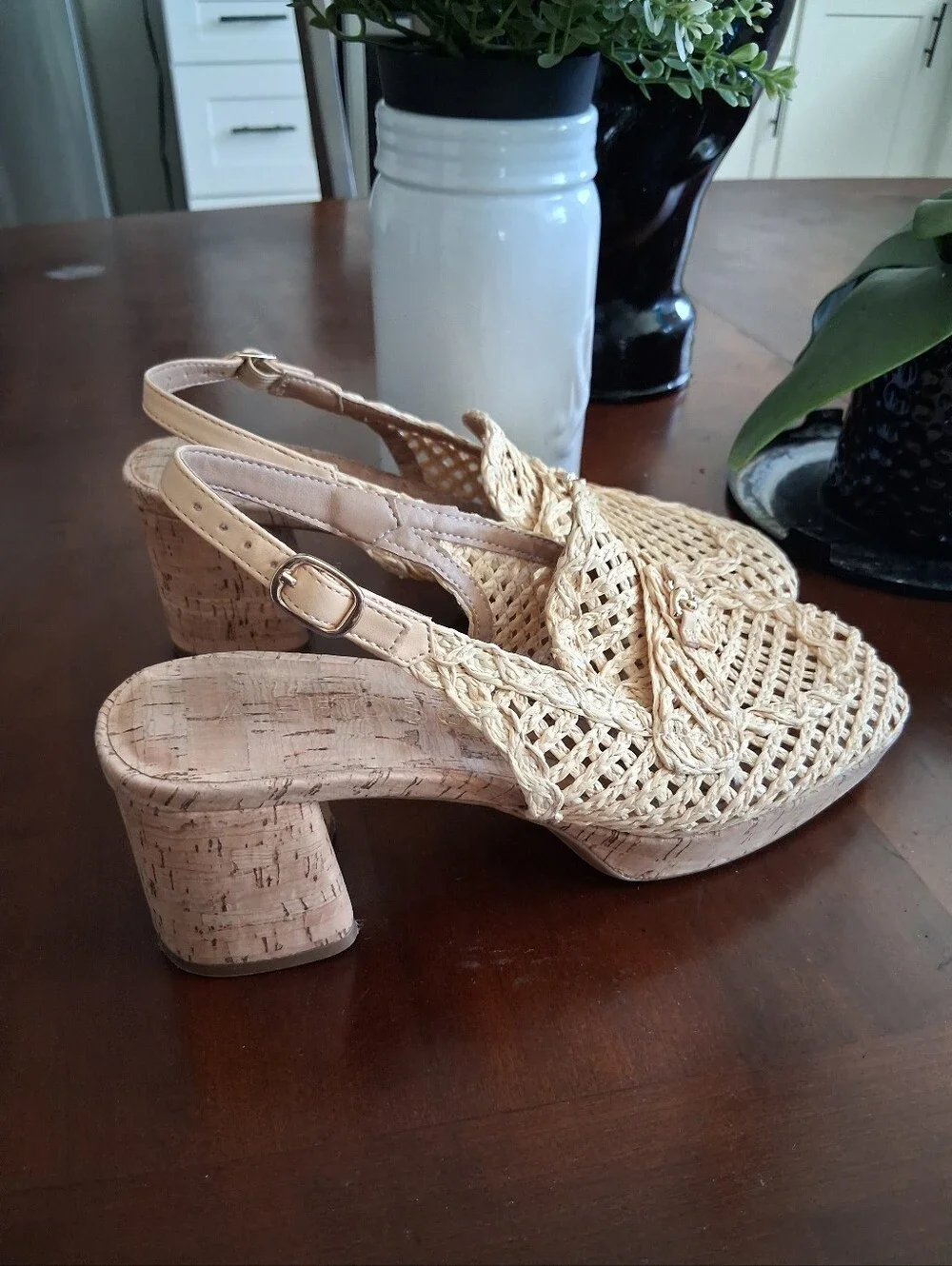 AEROSOLES Natural Raffia Slingback Platform Pump